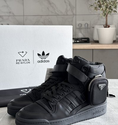 Prada Adidas Re-nylon Forum High Black Sneakers Us 9 5 Eu 43