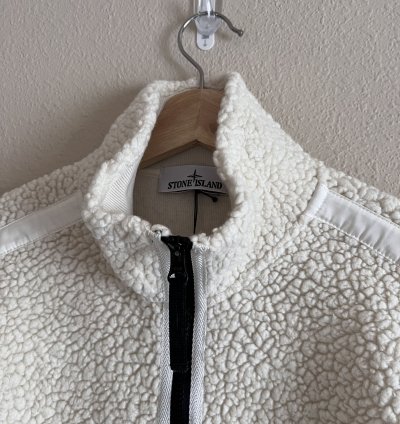 Stone Island Embroidered Logo Teddy Fleece Zip Jacket