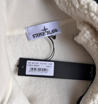 Stone Island Embroidered Logo Teddy Fleece Zip Jacket