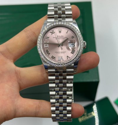 Rolex Datejust 36 126284 Viix Pink Rorman Dial Diamonds Bezel Jubilee