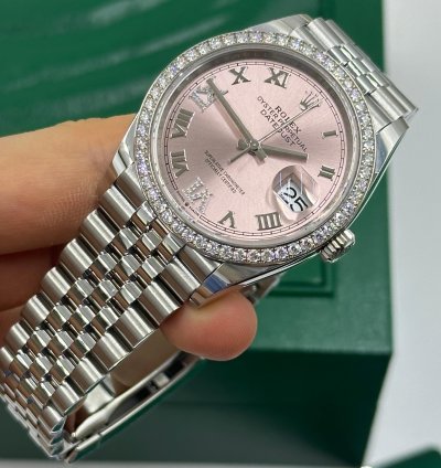 Rolex Datejust 36 126284 Viix Pink Rorman Dial Diamonds Bezel Jubilee