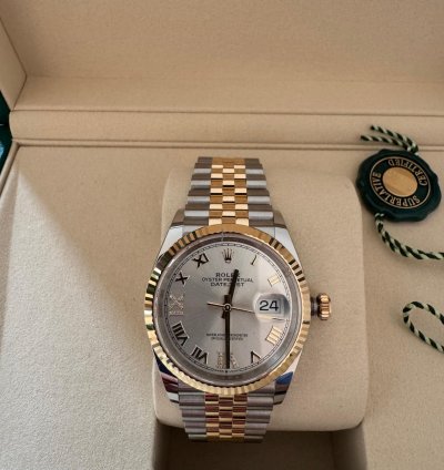 Rolex Datejust 36 18k Gelbgold Stahl Nagelneu Ungetragen Kauf 03 2025
