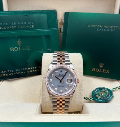 Rolex Datejust 36 36mm Mother Of Pearl Mop Dial Diamond Bezel Two Tone Jubilee 126281rbr Unworn