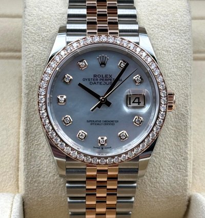 Rolex Datejust 36 36mm Mother Of Pearl Mop Dial Diamond Bezel Two Tone Jubilee 126281rbr Unworn