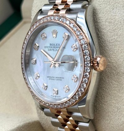 Rolex Datejust 36 36mm Mother Of Pearl Mop Dial Diamond Bezel Two Tone Jubilee 126281rbr Unworn