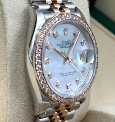 Rolex Datejust 36 36mm Mother Of Pearl Mop Dial Diamond Bezel Two Tone Jubilee 126281rbr Unworn