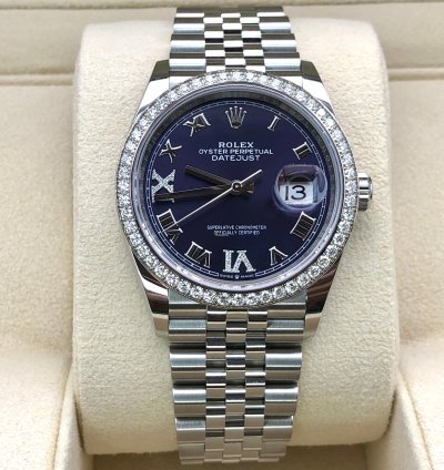 Rolex Datejust 36 36mm Purple Roman Dial Diamonds Bezel Jubilee