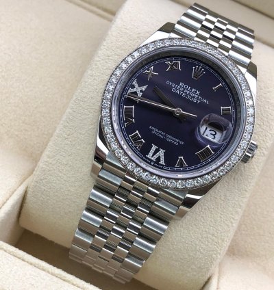 Rolex Datejust 36 36mm Purple Roman Dial Diamonds Bezel Jubilee