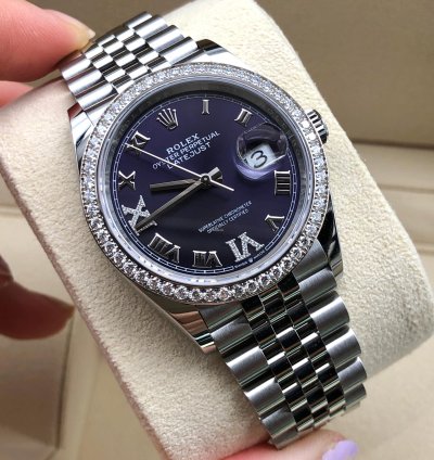 Rolex Datejust 36 36mm Purple Roman Dial Diamonds Bezel Jubilee
