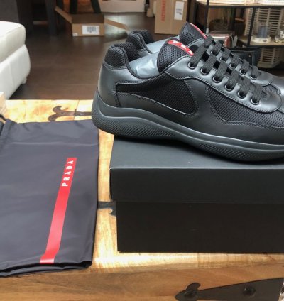 Prada America Cup Black Leather Sneakers New Uk8