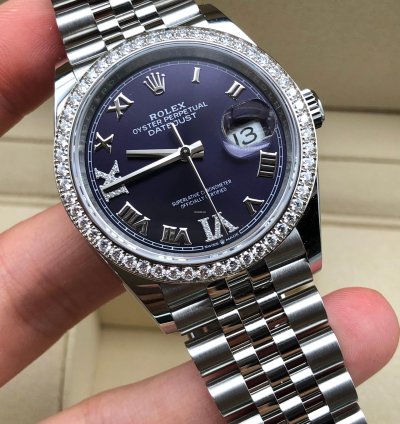Rolex Datejust 36 36mm Purple Roman Dial Diamonds Bezel Jubilee