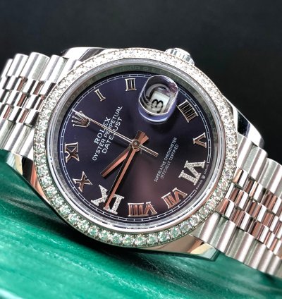 Rolex Datejust 36 36mm Purple Roman Dial Diamonds Bezel Jubilee