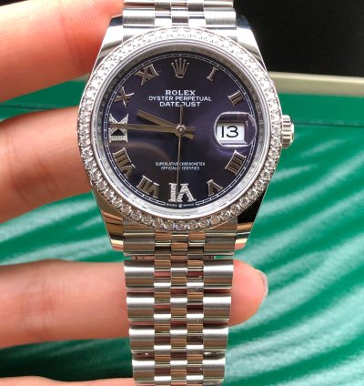 Rolex Datejust 36 36mm Purple Roman Dial Diamonds Bezel Jubilee