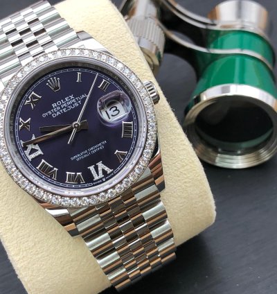 Rolex Datejust 36 36mm Purple Roman Dial Diamonds Bezel Jubilee