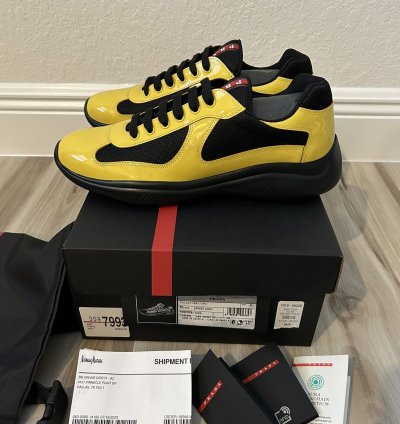 Prada America Cup Black Yellow Patent Sneakers 9uk 10us