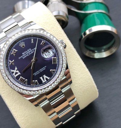 Rolex Datejust 36 36mm Purple Roman Dial Diamonds Bezel Oyster