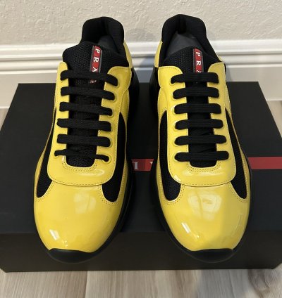 Prada America Cup Black Yellow Patent Sneakers 9uk 10us