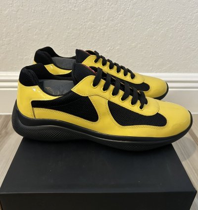 Prada America Cup Black Yellow Patent Sneakers 9uk 10us