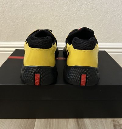 Prada America Cup Black Yellow Patent Sneakers 9uk 10us