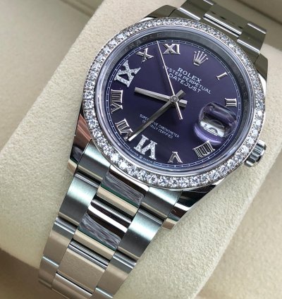 Rolex Datejust 36 36mm Purple Roman Dial Diamonds Bezel Oyster