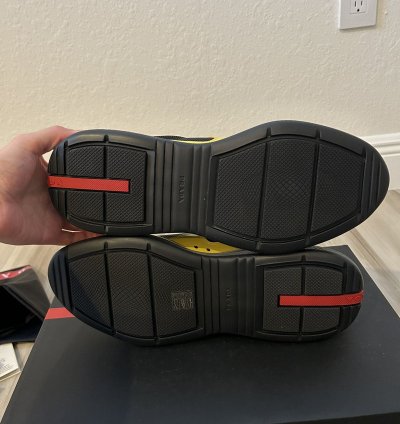Prada America Cup Black Yellow Patent Sneakers 9uk 10us