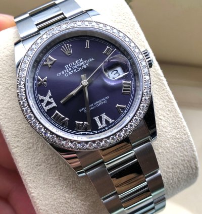 Rolex Datejust 36 36mm Purple Roman Dial Diamonds Bezel Oyster