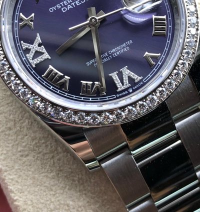 Rolex Datejust 36 36mm Purple Roman Dial Diamonds Bezel Oyster