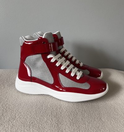 Prada America Cup High Top Sneakers In Red
