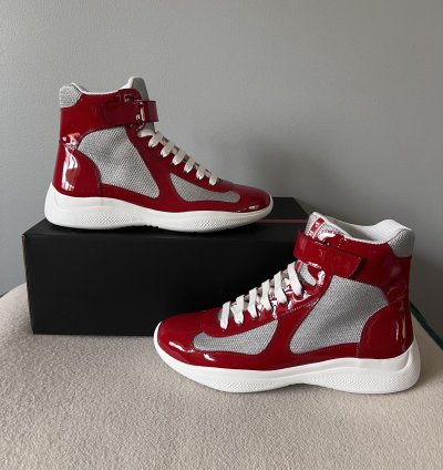 Prada America Cup High Top Sneakers In Red