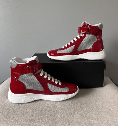 Prada America Cup High Top Sneakers In Red