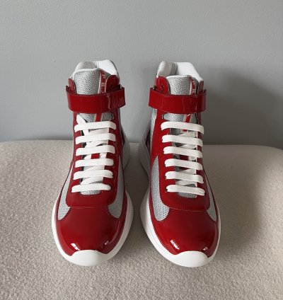 Prada America Cup High Top Sneakers In Red