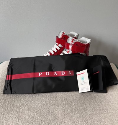 Prada America Cup High Top Sneakers In Red