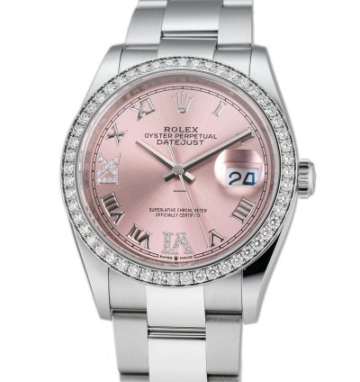 Rolex Datejust 36 36mm Steel Diamond Bezel Pink Roman Diamond Vi Ix Dial Oyster Bracelet