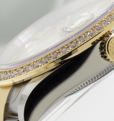 Rolex Datejust 36 36mm Yellow Gold Steel Silver Roman Dial Diamond Bezel 126283rbr