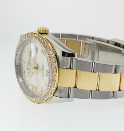 Rolex Datejust 36 36mm Yellow Gold Steel Silver Roman Dial Diamond Bezel 126283rbr