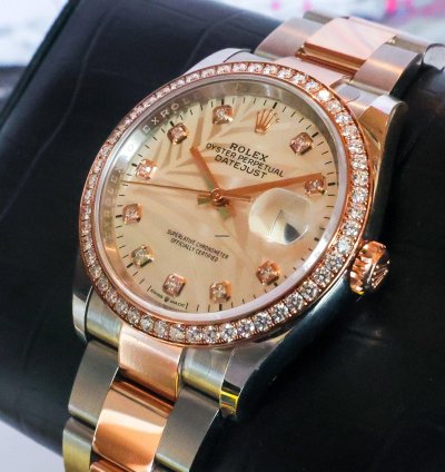 Rolex Datejust 36 Diamond Bezel Palm Motif 126281rbr 2023 Unworn 36mm 18k Rg Diamond Full Set