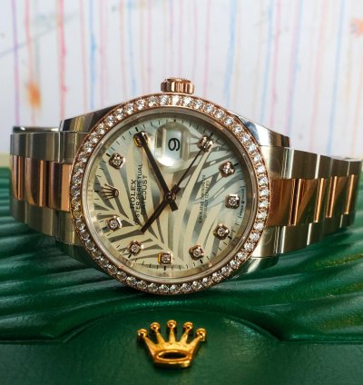 Rolex Datejust 36 Diamond Bezel Palm Motif 126281rbr 2023 Unworn 36mm 18k Rg Diamond Full Set