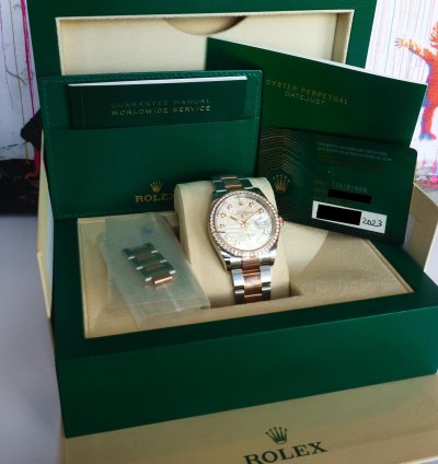 Rolex Datejust 36 Diamond Bezel Palm Motif 126281rbr 2023 Unworn 36mm 18k Rg Diamond Full Set
