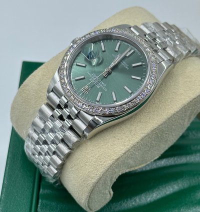 Rolex Datejust 36 Green Index Diamond Bezel Jubilee