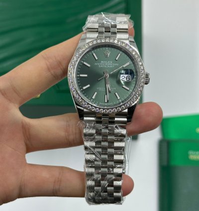 Rolex Datejust 36 Green Index Diamond Bezel Jubilee