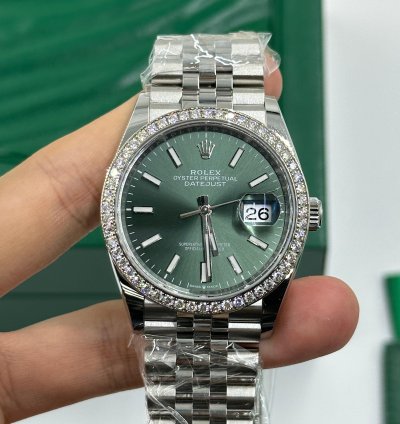 Rolex Datejust 36 Green Index Diamond Bezel Jubilee