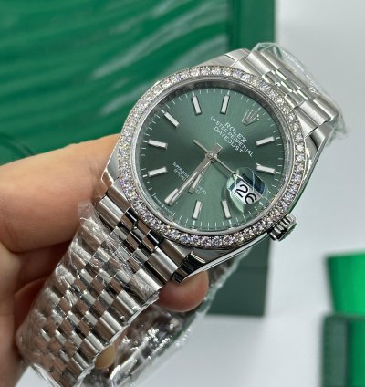 Rolex Datejust 36 Green Index Diamond Bezel Jubilee