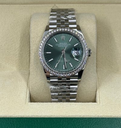 Rolex Datejust 36 Green Index Diamond Bezel Jubilee