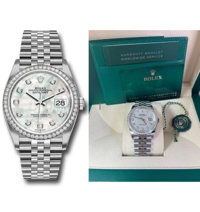 Rolex Datejust 36 Mother Of Pearl Diamond Dial Diamond Bezel Steel - 36mm Jubilee Bracelet 126284rbr