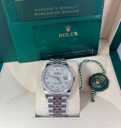 Rolex Datejust 36 Mother Of Pearl Diamond Dial Diamond Bezel Steel - 36mm Jubilee Bracelet 126284rbr