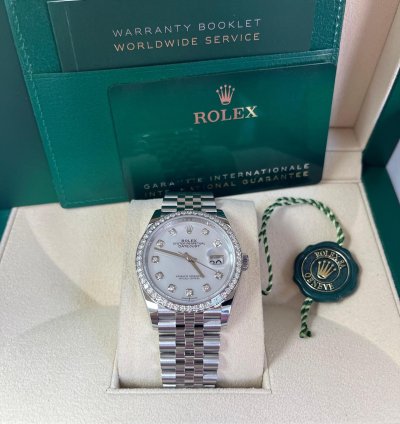 Rolex Datejust 36 Mother Of Pearl Diamond Dial Diamond Bezel Steel - 36mm Jubilee Bracelet 126284rbr