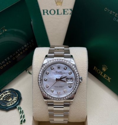 Rolex Datejust 36 Mother Of Pearl Diamond Dial Stainless Steel Diamond Bezel Oyster Bracelet