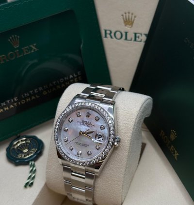 Rolex Datejust 36 Mother Of Pearl Diamond Dial Stainless Steel Diamond Bezel Oyster Bracelet