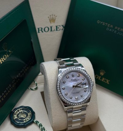 Rolex Datejust 36 Mother Of Pearl Diamond Dial Stainless Steel Diamond Bezel Oyster Bracelet