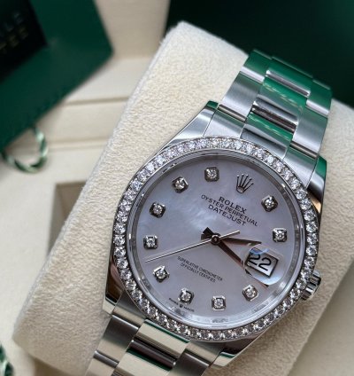 Rolex Datejust 36 Mother Of Pearl Diamond Dial Stainless Steel Diamond Bezel Oyster Bracelet